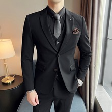 2025春季新款男士休闲西装三件套单排扣外套韩版免烫新郎礼服西服