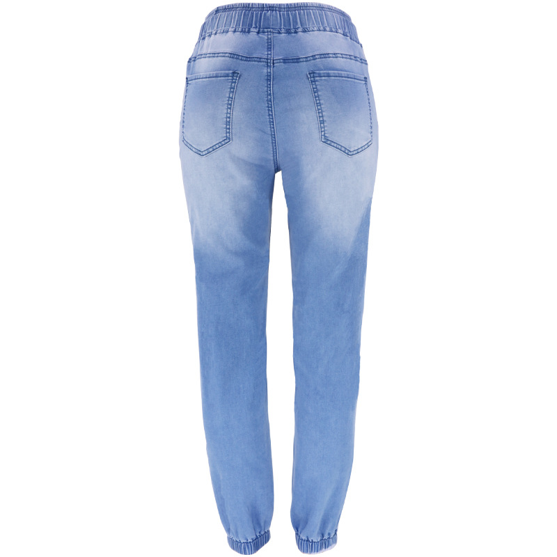 Blue Mid-Waist Light Blue Temperament Commute Washed Denim Trousers - Pants - Uniqistic.com