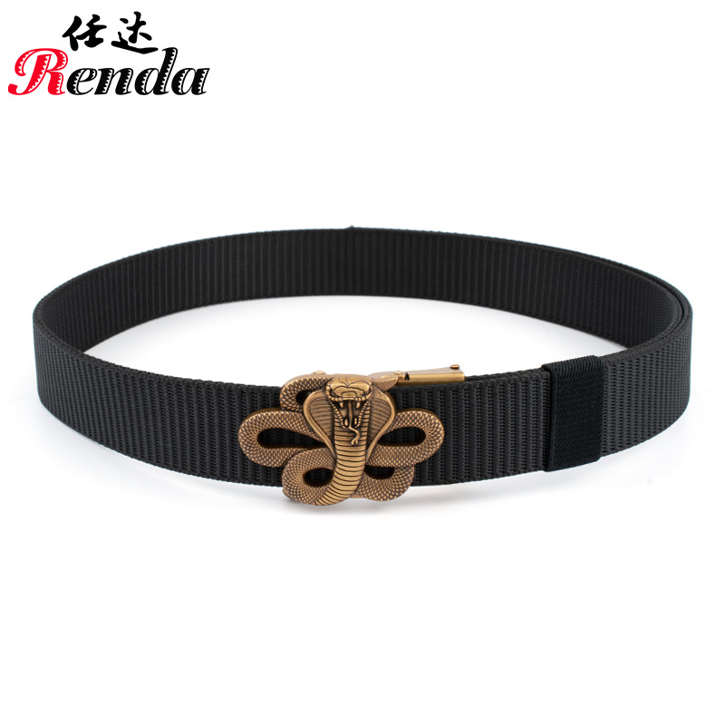 Hebilla automática sin dientes para hombres Cobra cinturón de lona casual vintage pantalones cinturón nylon tanque patrón cinturón