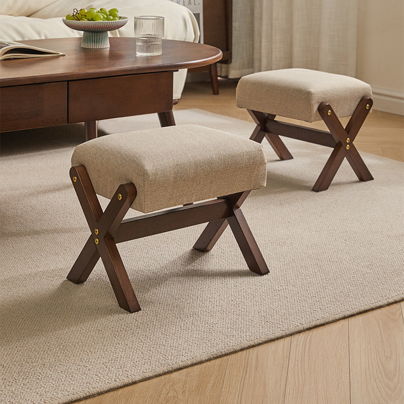Shoe-Changing Stool at the Entrance of the Living Room, Solid Wood Soft-Covered Stool, Office Sofa Footstool, Low Stool, Wooden Bench