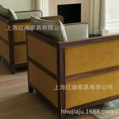 实木布艺沙发客厅北欧单人沙发客厅酒吧咖啡厅卡座沙发|ru