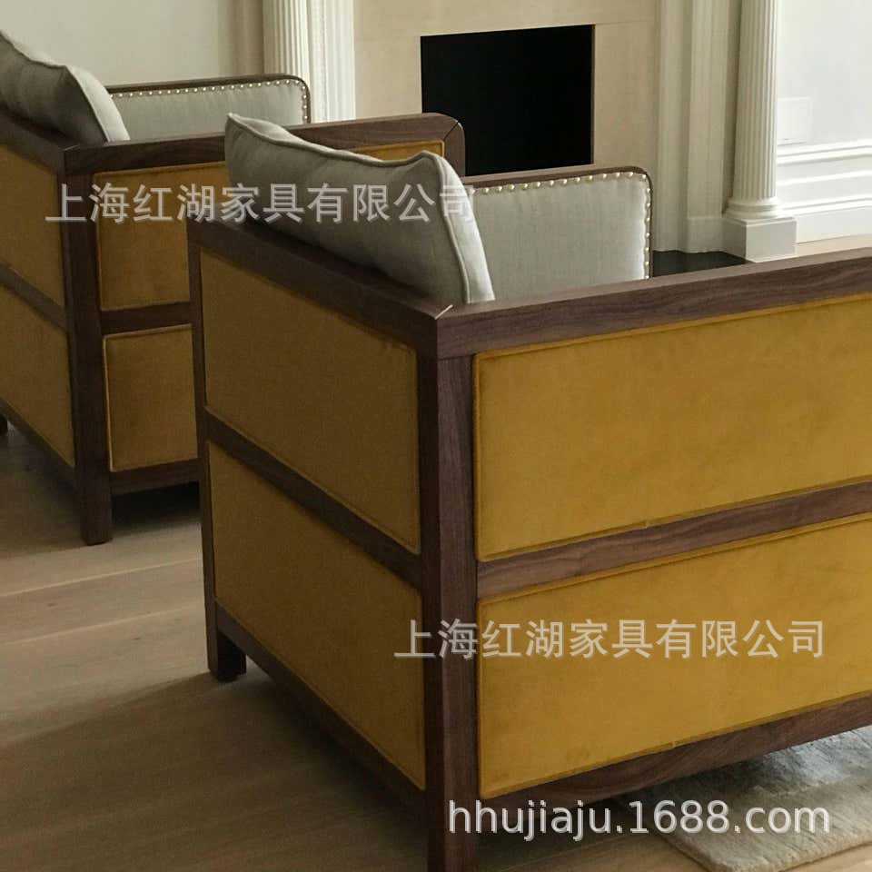 实木布艺沙发客厅北欧单人沙发客厅酒吧咖啡厅卡座沙发|ru
