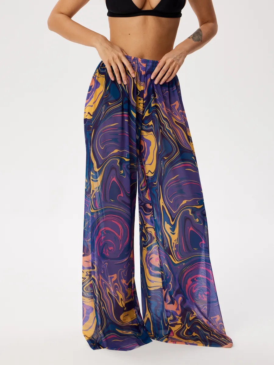 2025 nuevo estilo ruso europeo y americano Amazon TEMU sexy pantalones casuales de gasa de cintura alta para mujer