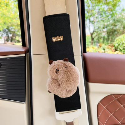 Car Seat Belt Shoulder Cover | Seat belt shoulder pad - capybara-capibala-whole-body-black-ice-silk-shoulder-pads-1-pack