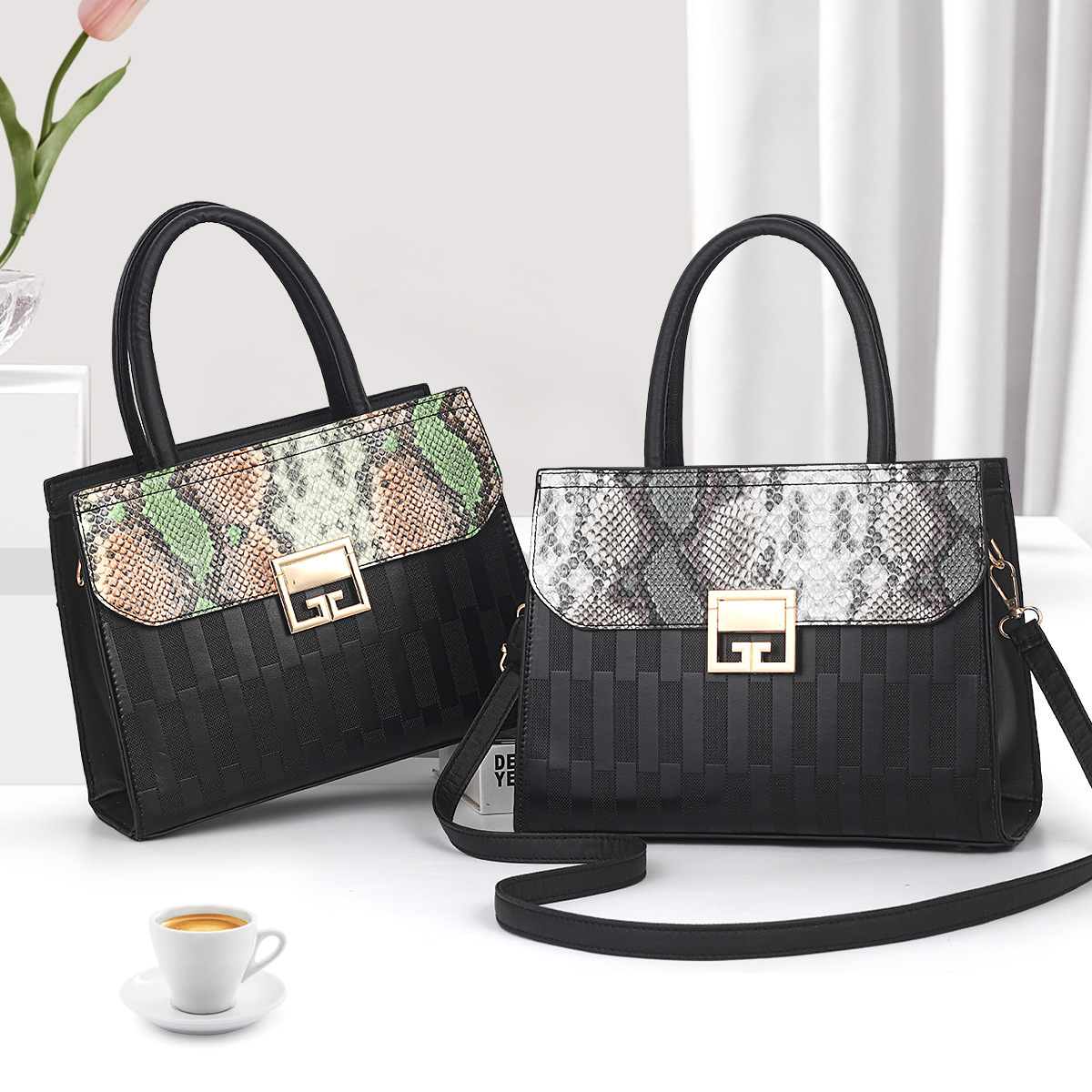 Bolsa de mano para niños Taizhou bolsas de dos piezas bolsas de mujer bolsas de hombro al por mayor bolsas transfronterizas texturizadas serpientes