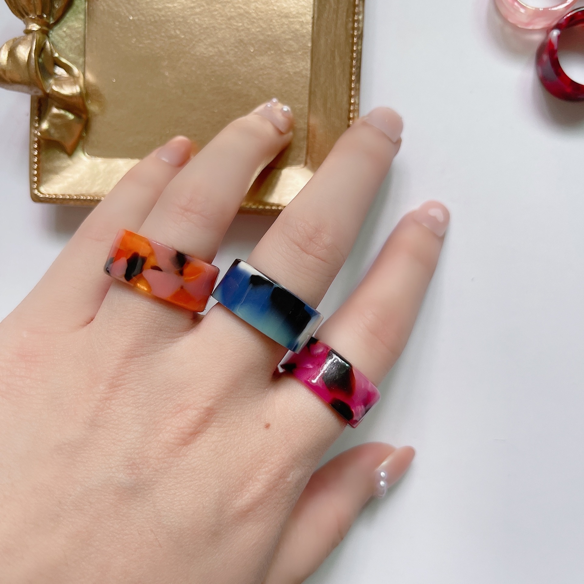 Fashion Adjustable Open Acrylic Acetate Marble Pattern Pair Ring display picture 4