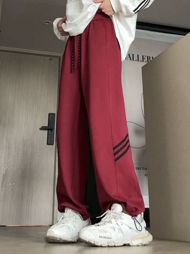 Spring and Autumn Loose and versatile straight-tied feet Gray Heavy Couple Pants Men's Drawstring Striped High Street Casual Sports Pants