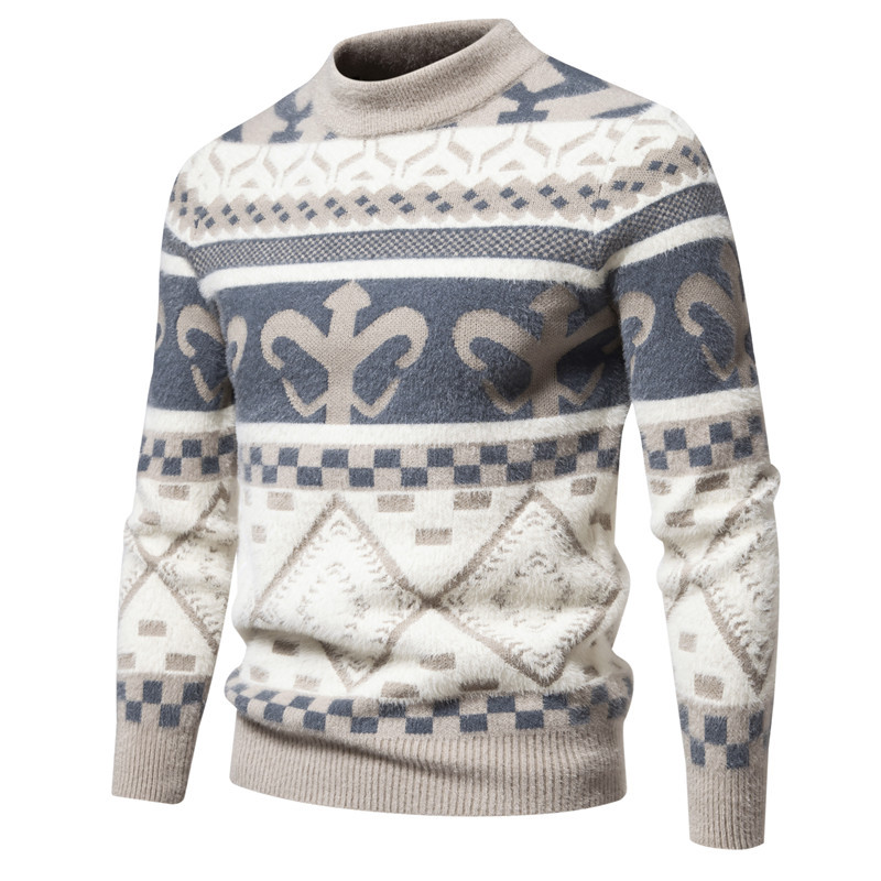 men's sweaters autumn and winter new fashion printed round neck sweaters retro sweaters men's tops_voghion.com