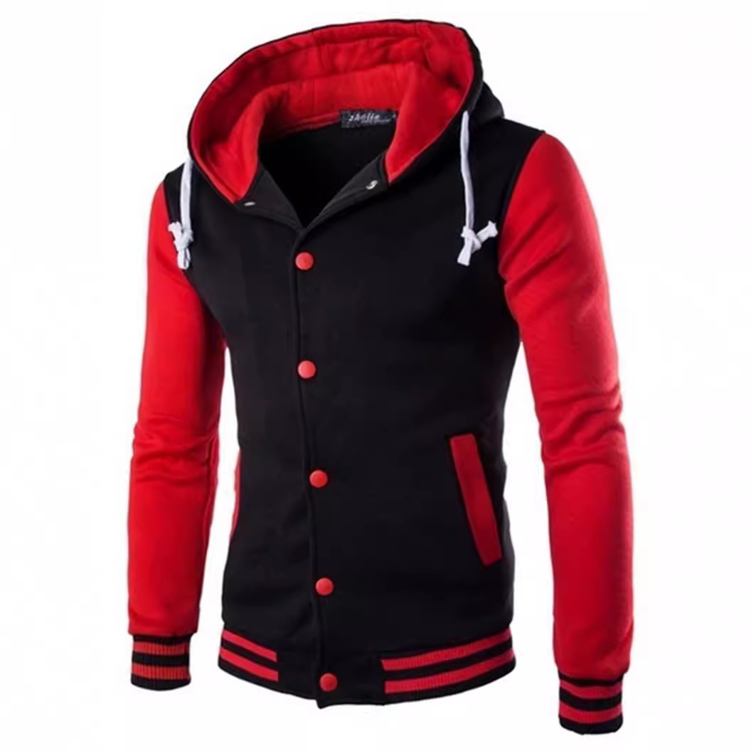 Chaqueta de béisbol con capucha estilo europeo y americano para hombre, ajustada, tipo cárdigan, sudadera corta de forro polar W869