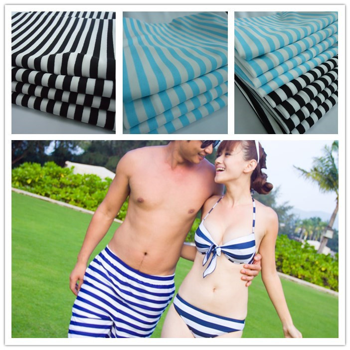 条纹印花 200g弹力经编针织泳装面料锦纶尼龙面料