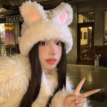 韩版可爱甜美兔耳朵帽毛绒保暖加厚防寒百搭护耳帽时尚针织帽秋冬