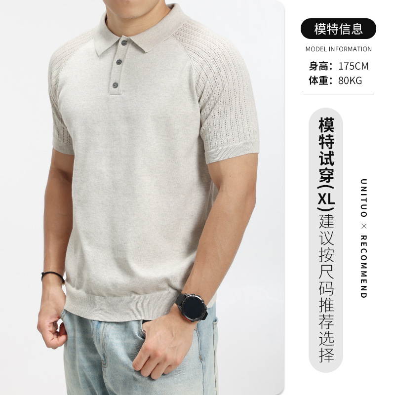 2026 verano hombre de manga de hombro polo de punto hombre botón de la solapa de negocios casual hombre alto sentido camisa image 11
