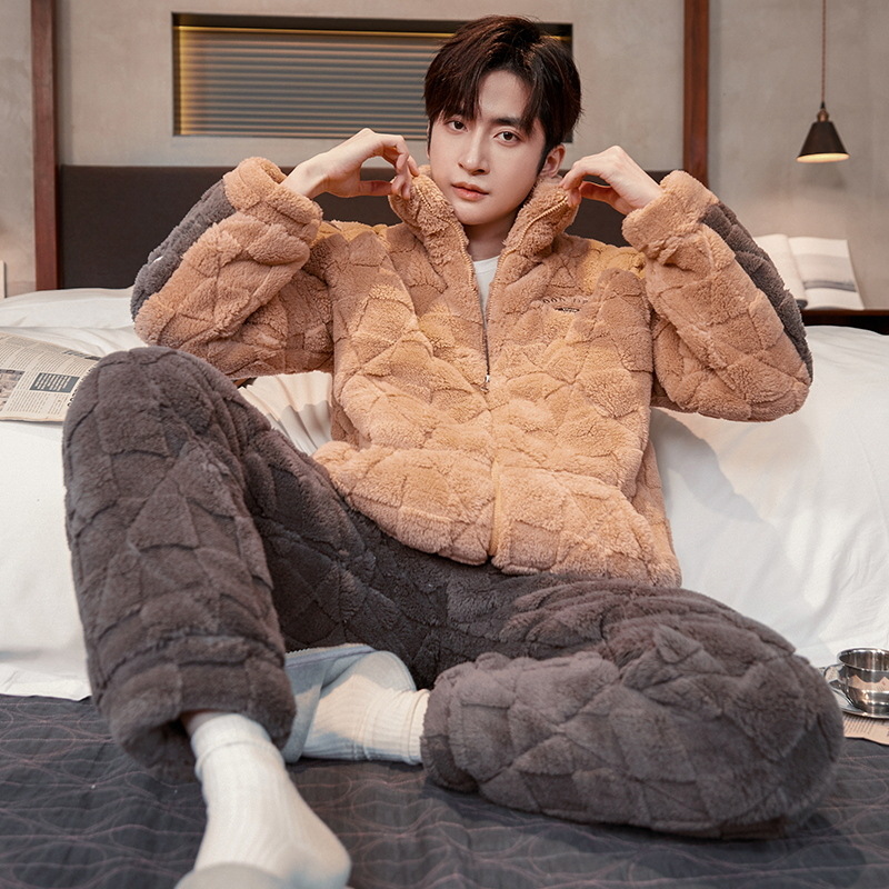 Invierno de los nuevos hombres pijamas acolchado caliente más tamaño engrosada cremallera manga larga vestir prendas exteriores casual Home wear traje