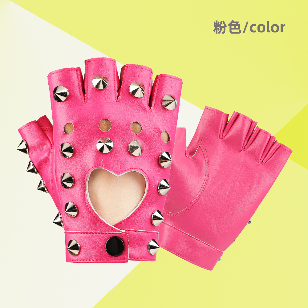 Danza rendimiento guantes pole dance apoyos discoteca rendimiento hip hop etapa remache decorativo pu cuero medio dedo guantes