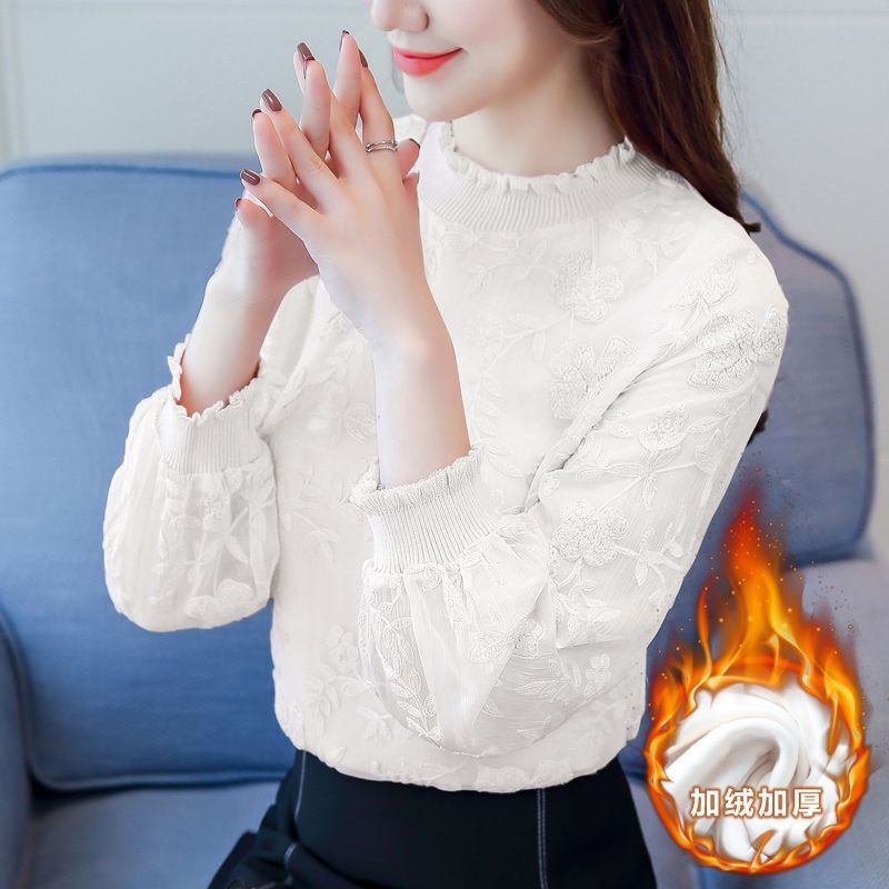 加厚保暖蕾丝衫2025秋冬新款韩版洋气上衣女装网纱加绒长袖打底衫|undefined