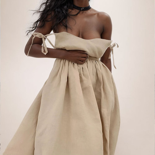 2025 European and American Women's Apparel Backless Elegant Forest Style Sexy V-Neck High-Waisted Fashion Tank Top European and American Dress