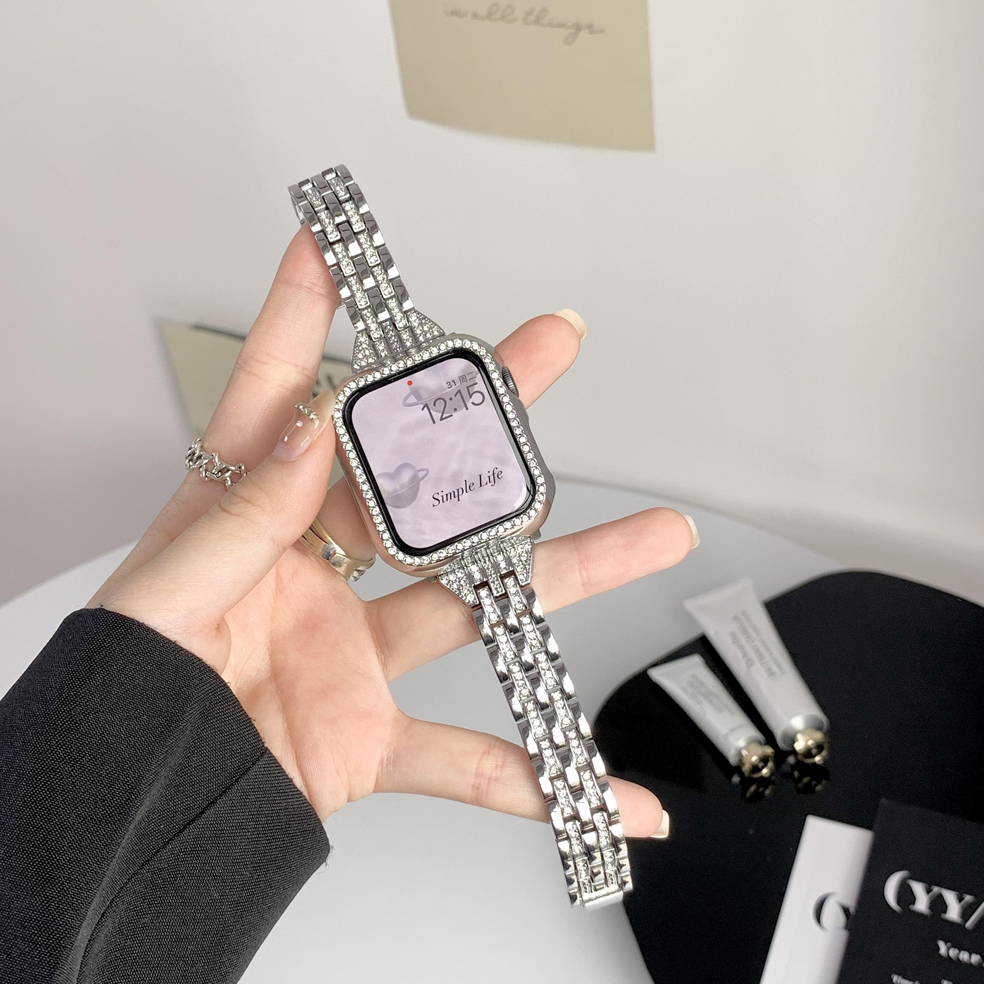6/7/8 Full Series Apple Five Bead Double Row Apple Metal Diamond Strap for Apple Watch