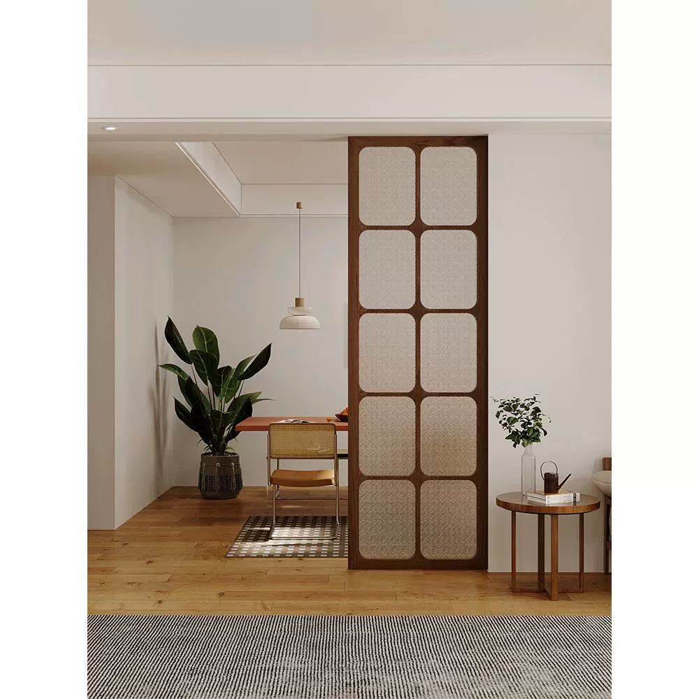 圣爵复古入户进门玄关海棠花玻璃中古洗手台隔断客厅宫格遮挡屏风