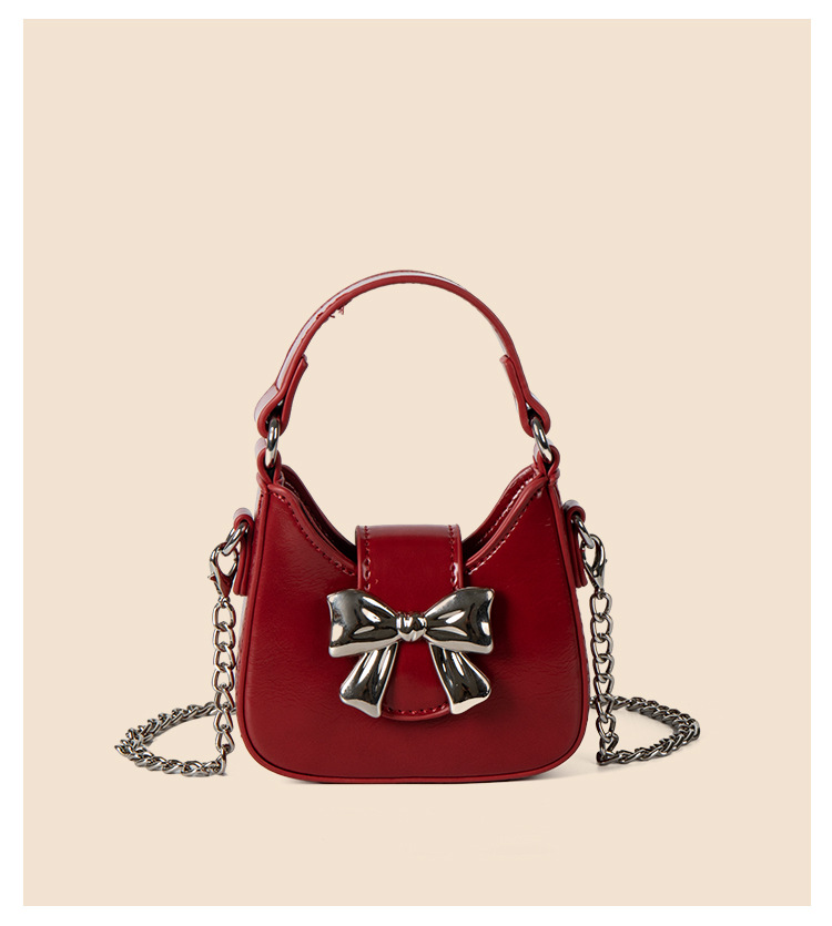 Sac à bandoulière d'été polyvalent, sac à chaîne noir, style moto à la mode Bow, style doux et épicé, sens haut de gamme pour femmes, niche_voghion.com