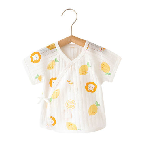 Newborn Baby Half-Sleeve Shirt, Infant Spring Top, 100% Cotton Summer Thin Baby Short-Sleeve Strap Monk Robe