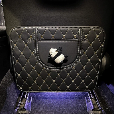 Kidsren's Car Rear Seat Protection – Chair back anti-kick pad - panda-black-anti-kick-mat-short