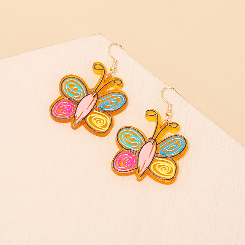 Wholesale Jewelry Cute Cartoon Color Butterfly Pendant Earrings Nihaojewelry display picture 4