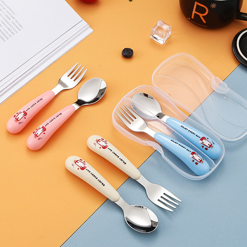 304不锈钢儿童勺叉宝宝创意网红辅食勺子叉子母婴组合餐具套装