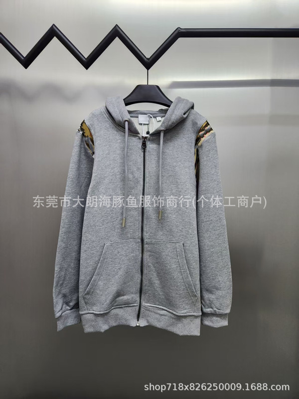 毒家 正确版 B家格纹裁片拉链连帽卫衣高定英伦风百搭学院外套潮|undefined