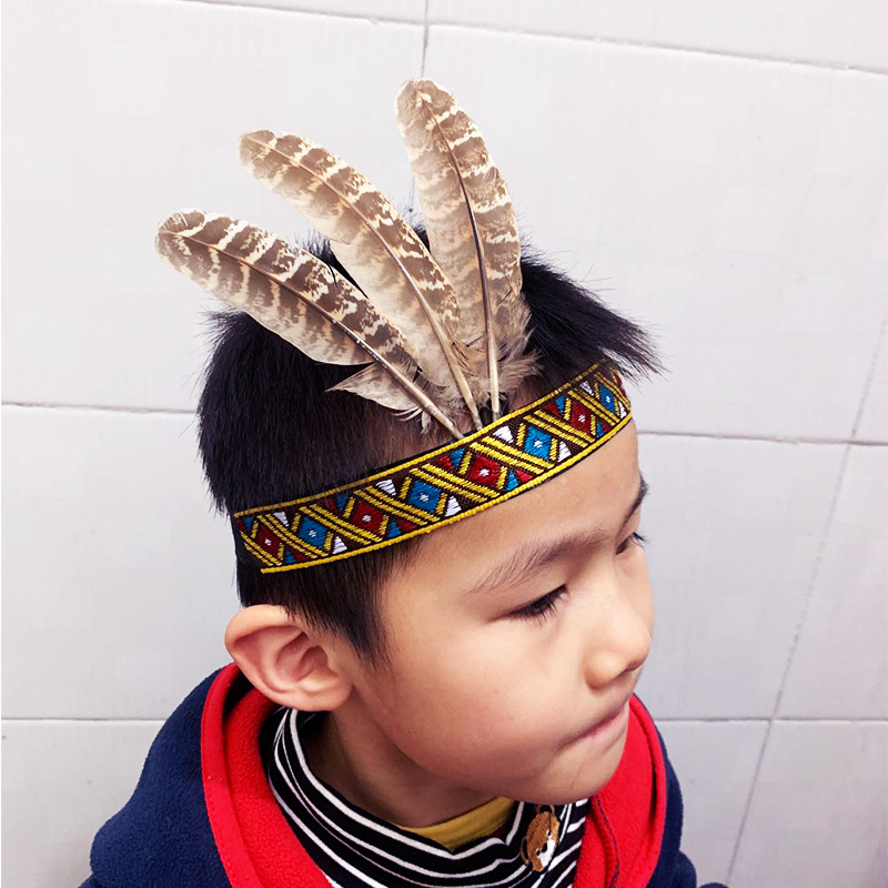 Nuevo tocado pluma estilo étnico de Navidad de los niños de la India popular sombrero bola pluma corona transfronteriza Generación de cabello