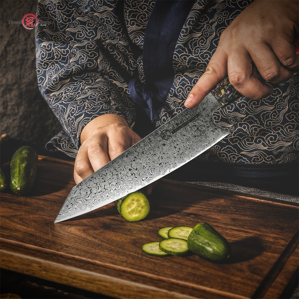 Нож кухонный дамасский (GrandSharp) с сердцевиной AUS10, японский стиль, с узором на клинке