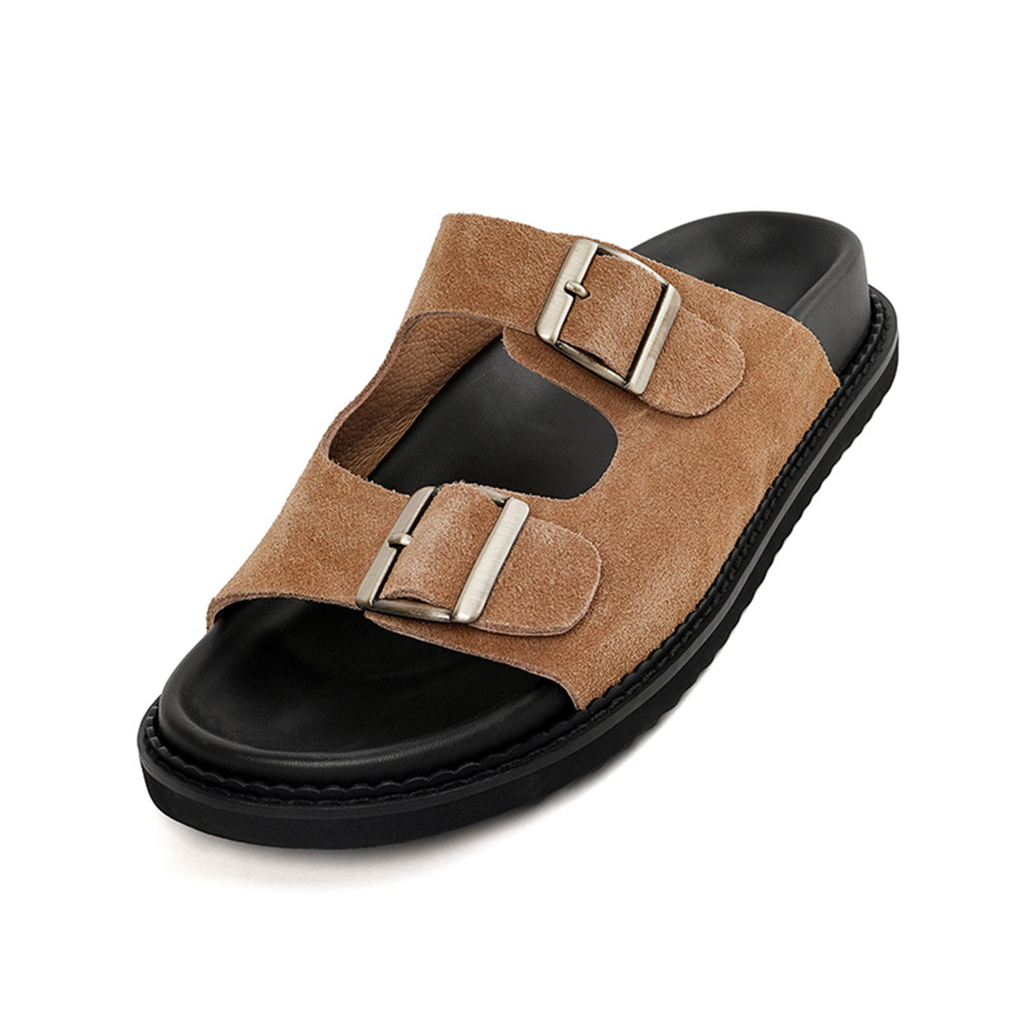 Dép sandal nữ quai chữ V đế dày phong cách Burken — màu nâu nhạt