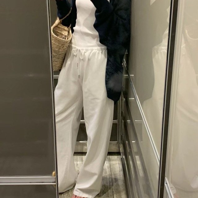 특가, 환불불가/온스, 한국 동대문 루즈 캐주얼 스트레이트 팬츠, 신축성 있는 허리가 있는 면 여름 바지