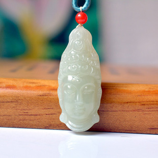 Ha Natural Hetian Jade Guanyin Head Pendant Qinghai Material Bodhisattva Peace Jade Pendant Necklace Jade Pendant Accessories