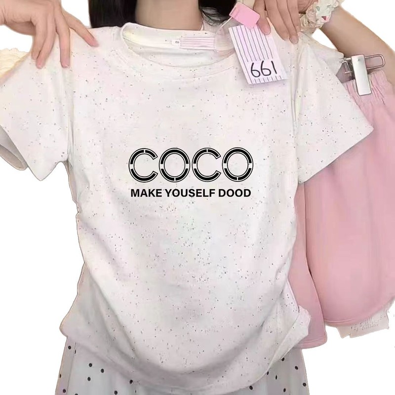女の子韓国カラフルなドット Tシャツ 2025 夏の新しいラウンドネック漫画プリント半袖トップス西洋スタイルトレンドインスタイル|undefined