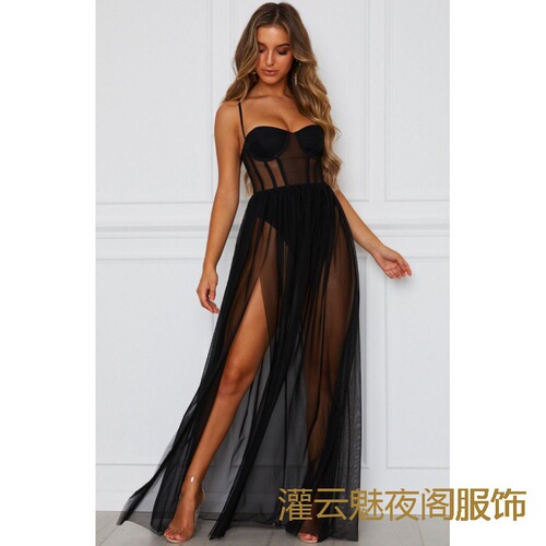 Stylish long dress, best-selling Muse Masi clothing, white mesh long dress, European and American best-seller