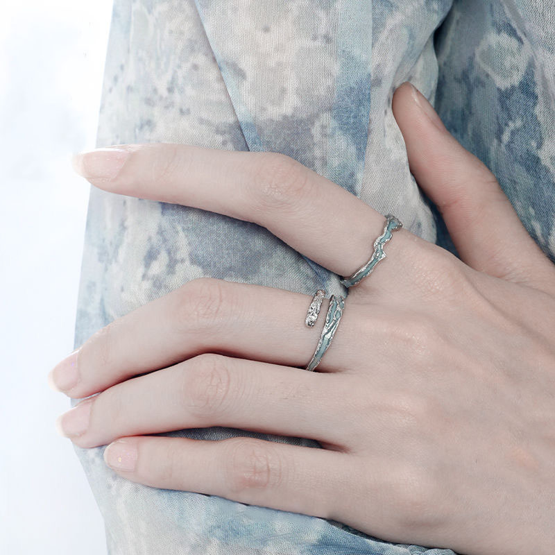 Bagues couple vague et amour bague ouverte ajustable argent_voghion.com