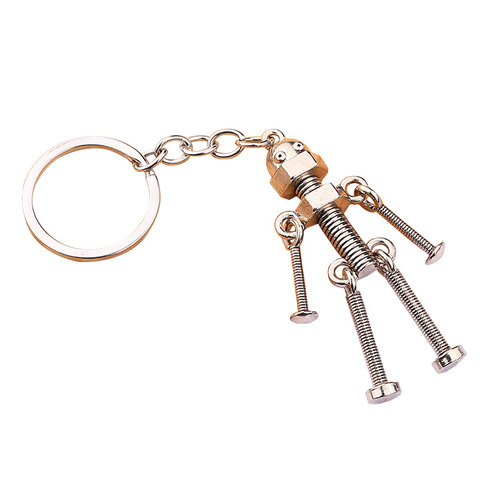 Manufacturer wholesale robot retro handmade diy keychain pendant movable robot movable screw man