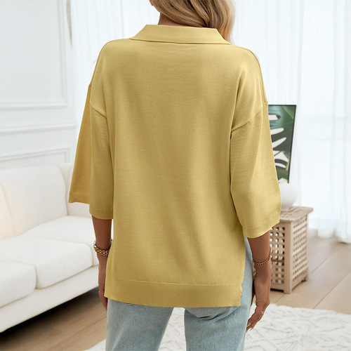 Diyun Cross-border Europe and America Vacation Casual Style Polo Knit Shirt Women's Clothing 2025 Spring and Summer Amazon Foreign Trade Top 