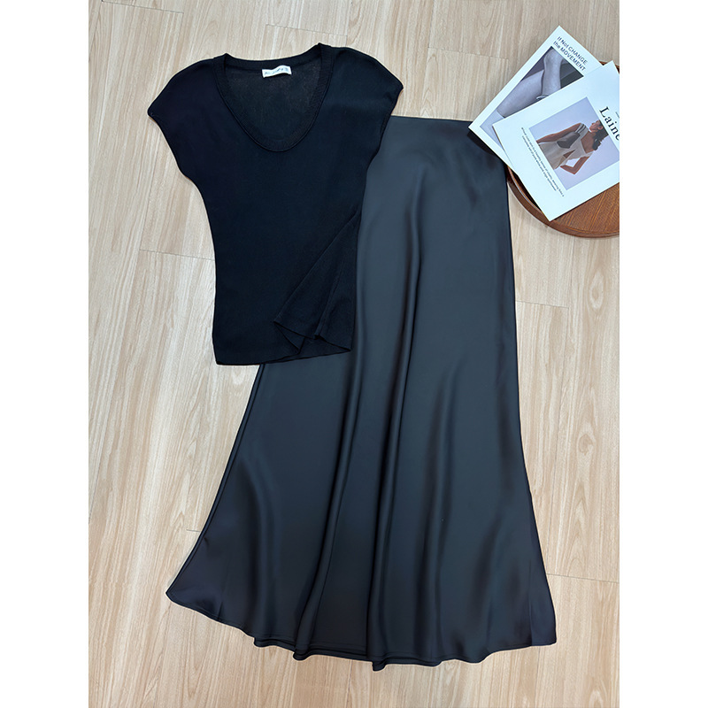 Qianyu 2025 New Summer U-Neck Knitwear Short-Sleeved T-Shirt Feminine Slim-Fitting Half-Sleeved Bottoming Shirt Top
