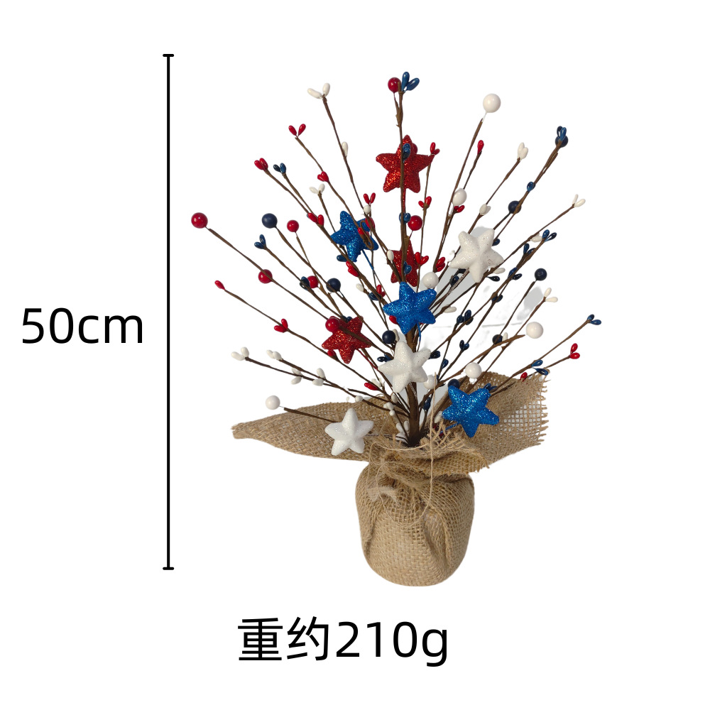 Adornos del Día de la Independencia de EE. UU. Ramas rojas, blancas y azules Adornos de la fiesta del Día Nacional de EE. UU. Pulpa de cinco estrellas