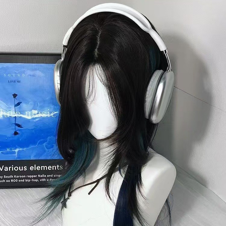 Teintado azul-verde de cola de lobo natural diaria de alto nivel de cabello medio largo personalidad de encaje de frente fresco