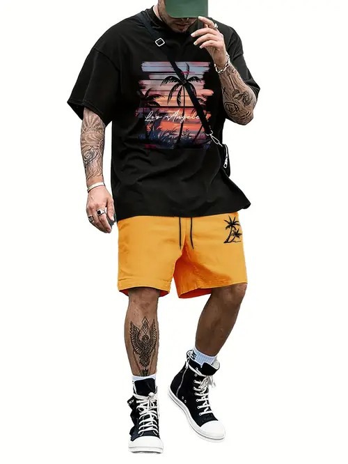 2025 nuevo producto Amazon nuevo estilo europeo y americano casual transfronterizo manga corta cuello redondo camiseta pantalones cortos traje ME5 MA04
