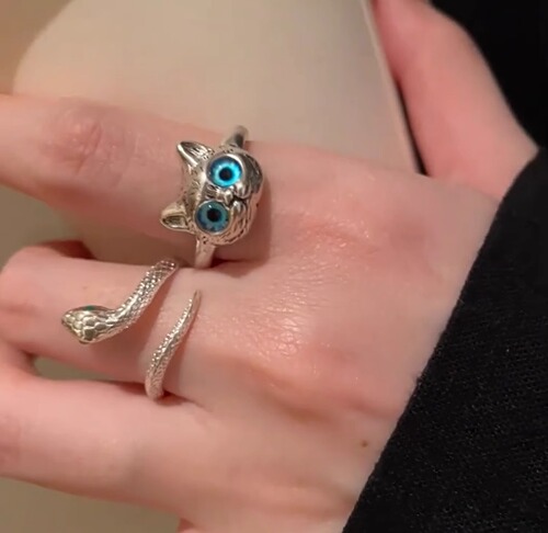 Owl Silver Snake Ring Women's Exquisite Niche Design Index Finger Ring Fashion High-End Personality Best Friend Ring Tail Ring