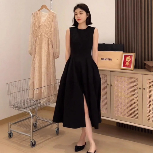 Black Open Hem Dress for Women - 2025 Summer New Casual Sleeveless Unique Style and Slender Herve Hennin Dress