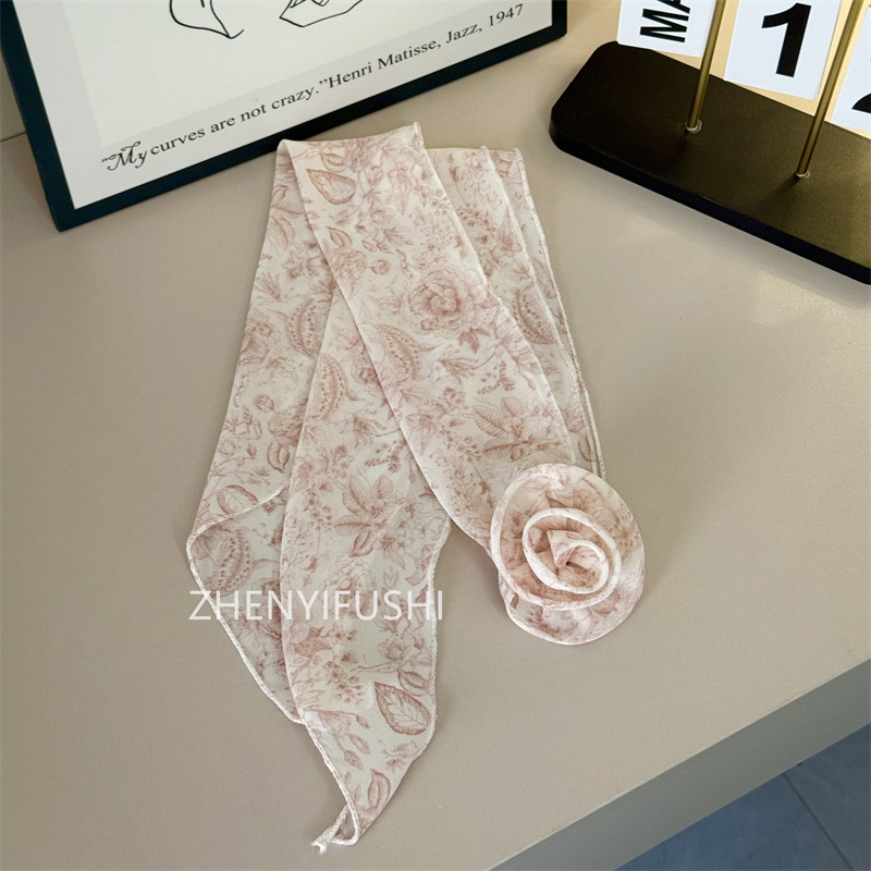 실크 스카프 + 꽃 [잉크 핑크]