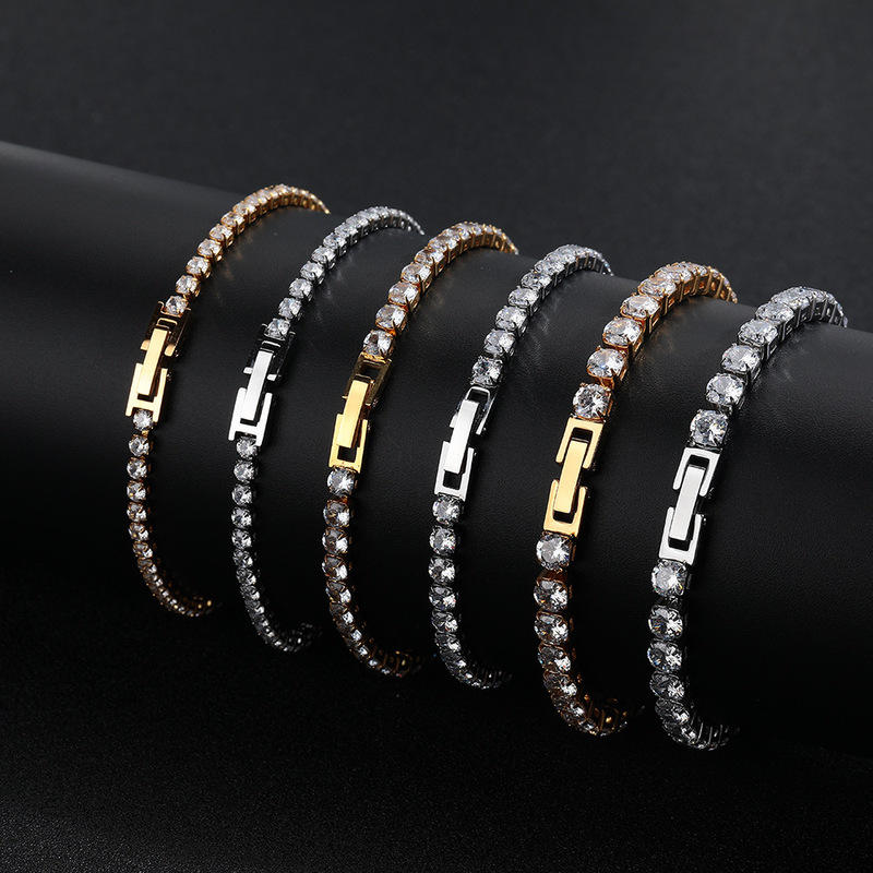 European and American Hip-Hop Stainless Steel Non-Fading Bracelet Aaa Zircon Tennis Bracelet Jewelry Clasp Unisex Trendy Hand Accessory