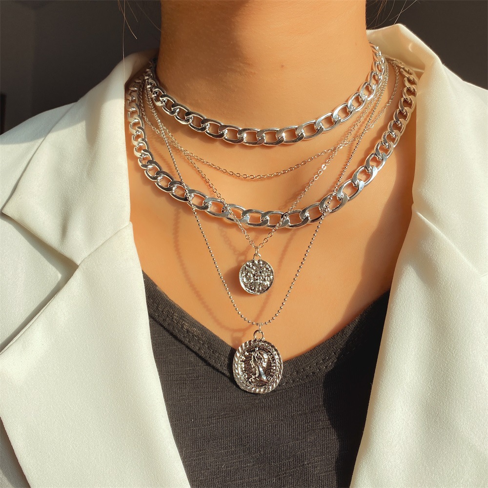 Collar con colgante redondo de retrato de múltiples capas para mujer, joyería de moda Anduo