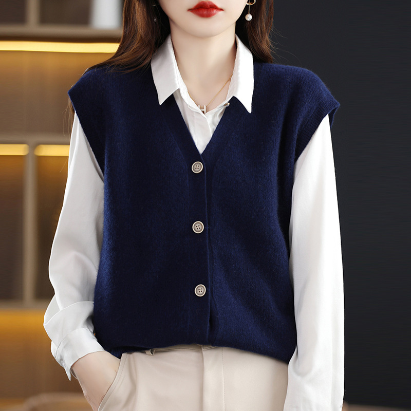 Autumn and winter New 100 pure cashmere vest cardigan women's solid color knitted waistcoat thickened wool vest coat