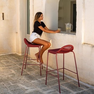 Outdoor Bar Chair Rattan Cafe Milk Tea Shop Bar High Chair Hotel Villa Bar Solid Wood Rattan Table and Chair Combination