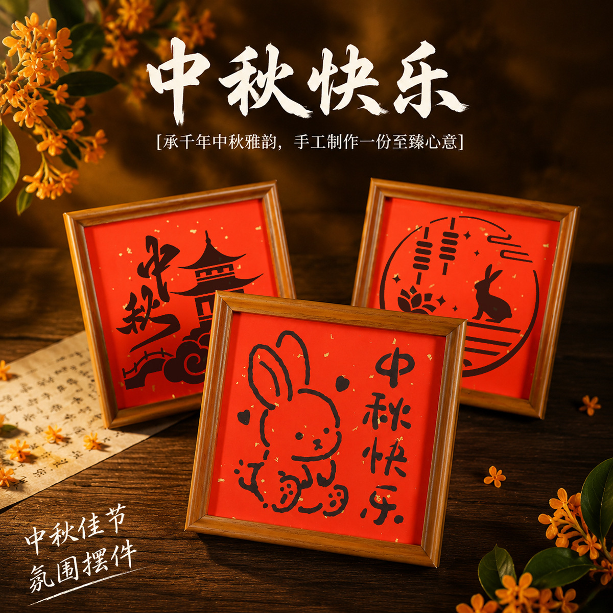 New Chinese-style Mid-Autumn Festival DIY material kit: Jade Rabbit photo frame painting, desktop ornament, team-building cultural and creative activity gift